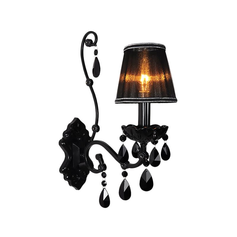 1/2-Light Cone Wall Mount Light Modernist Crystal Sconce Light with/without Shade in Polished Black for Living Room