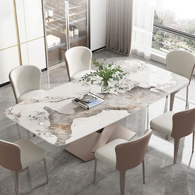 Rechteck Sintered Stone Esstisch Moderner Metallpodest -Basistisch für Restaurant