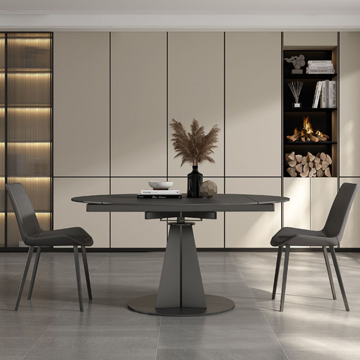 Folding Contemporary Dining Set with Sintered Stone Top Formal Dining Table Furniture