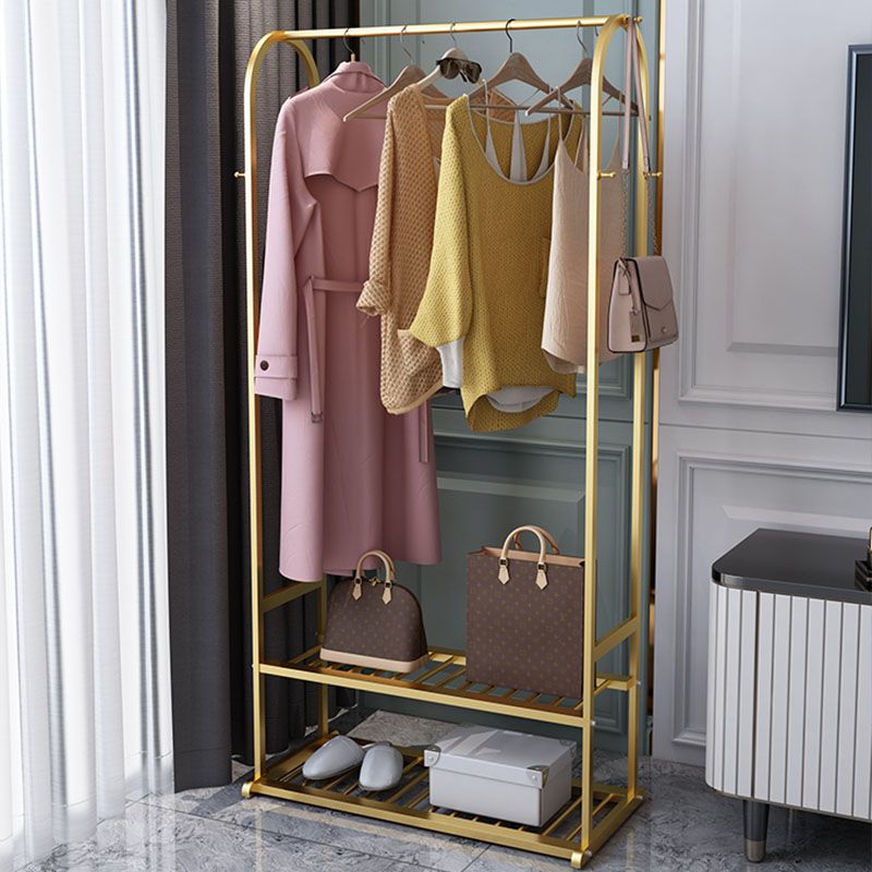 Glam Metallic Coat Hanger Free Standing Double Shelves Coat Rack for Living Room
