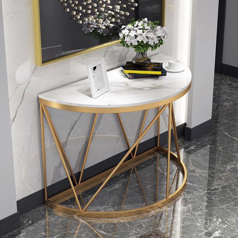 Glam Marble Console Table Half Moon Iron Accent Table for Hall