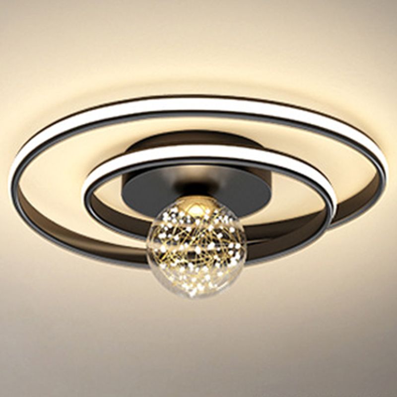 Cirkel plafondgemonteerd armatuur Nordic metalen LED slaapkamer plafondlamp in zwart