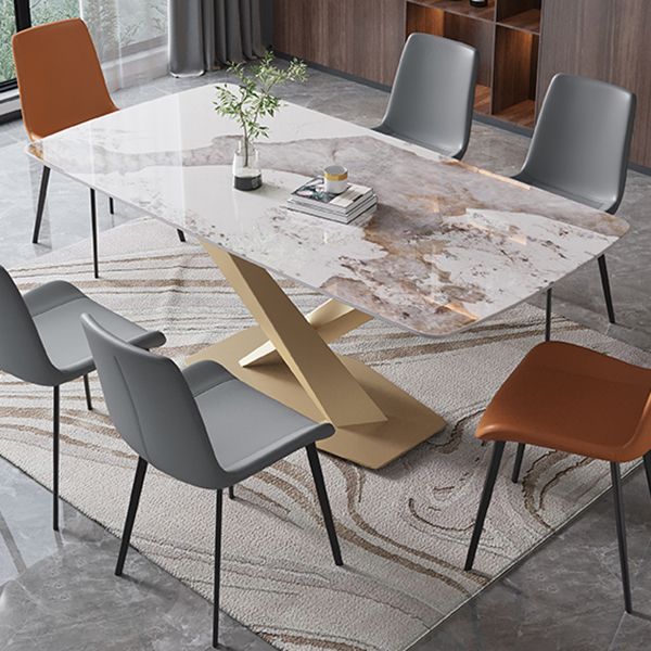 Luxury Sintered Stone Dining Table Rectangle Shape Table with Single Pedestal Base