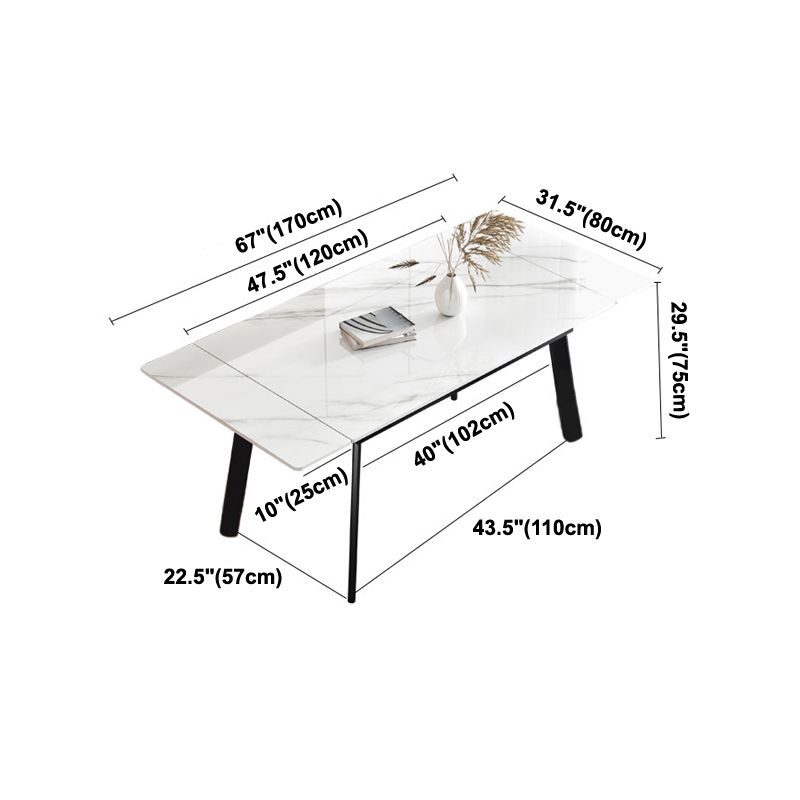 Modern Rectangle Dining Table Sintered Stone 4 Legs Table with Black Frame