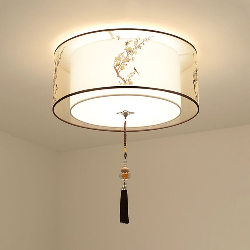 Lampe à encastrer traditionnelle pour chambre à coucher avec abat-jour en tissu géométrique en blanc