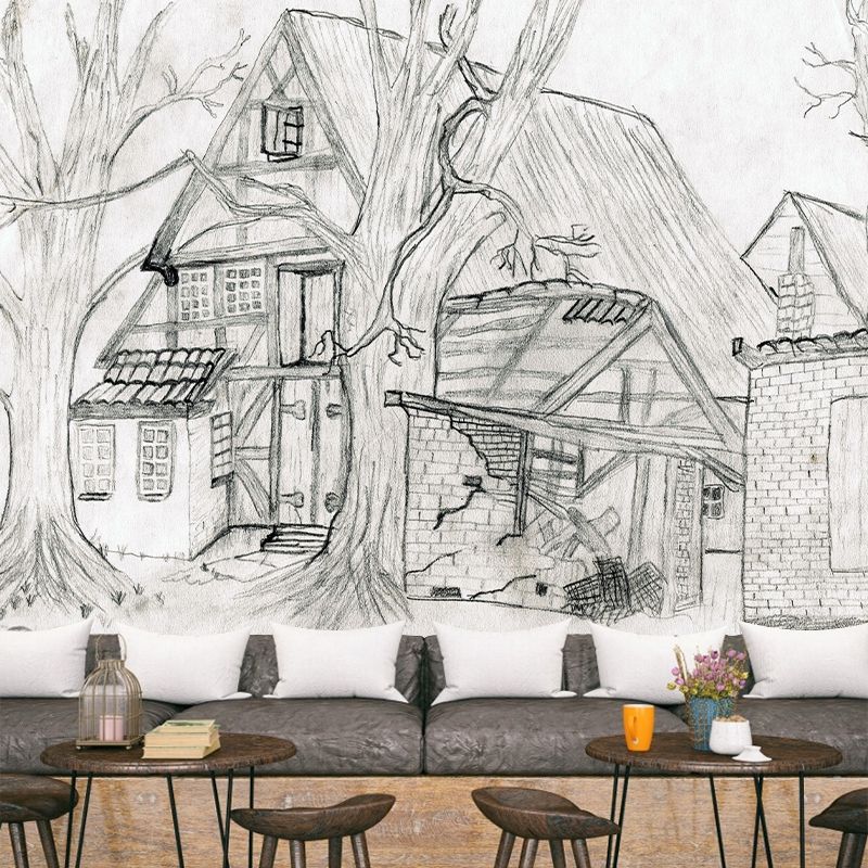 Modern Art Sketch Mural Eco-friendly Wallpaper Mildew Resistant Wall Decor