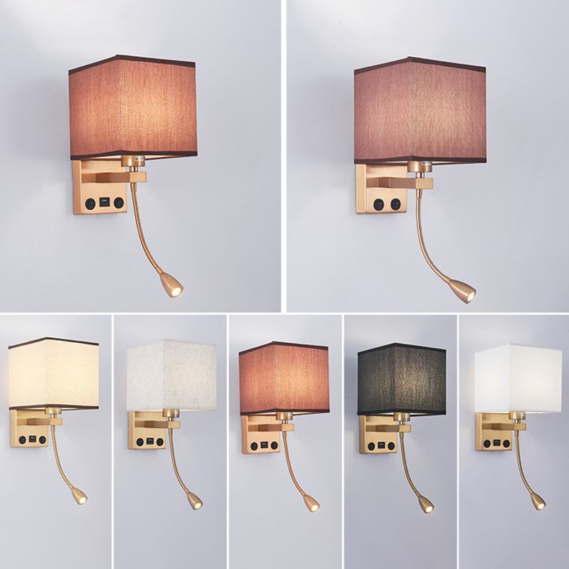 Vierkante stoffen schaduw eenvoud LED -leeslamp verstelbaar Spotlight Design Moderne Style SCONCE Lights