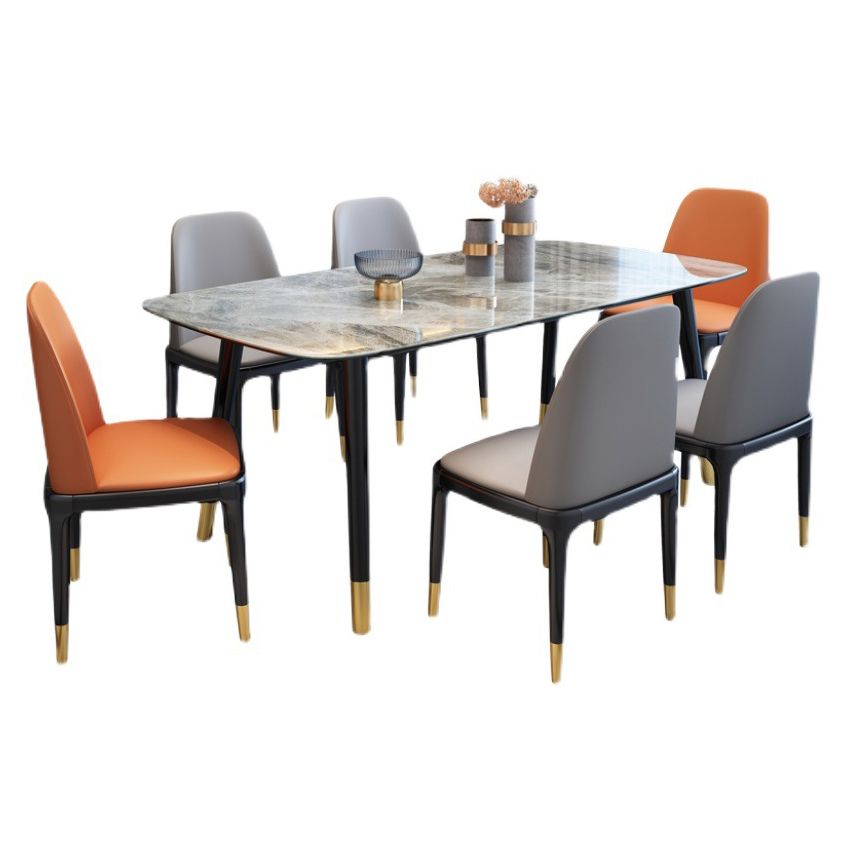 Contemporary Dining Table Set with Sintered Stone Dining Table and Cushioned Chairs