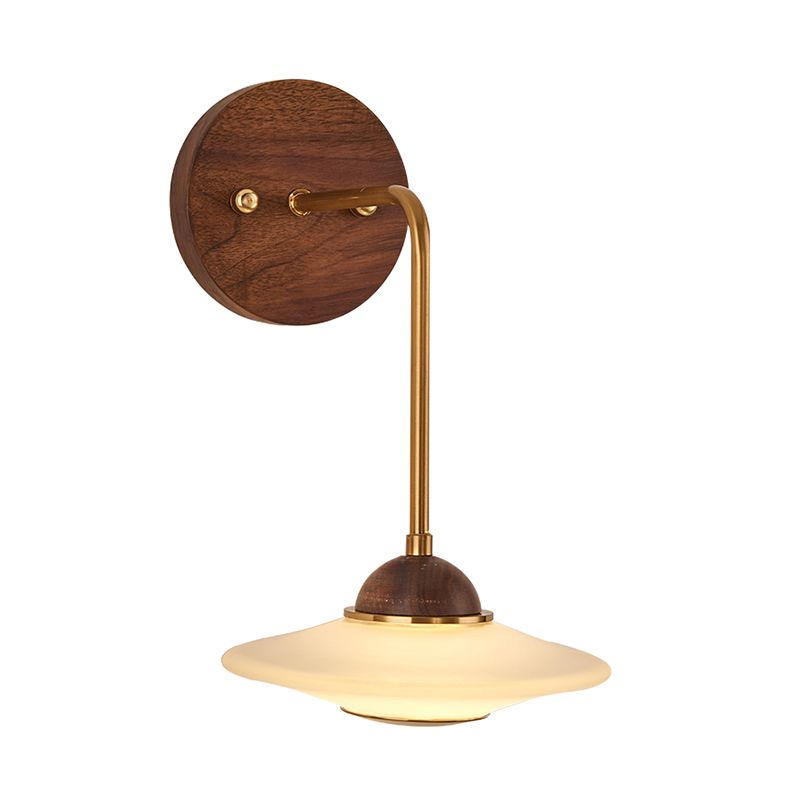Accesorio de pared de la pared de la cama de avión LED de vidrio esmerilado Luz de pared simple Splate con placa posterior de madera marrón