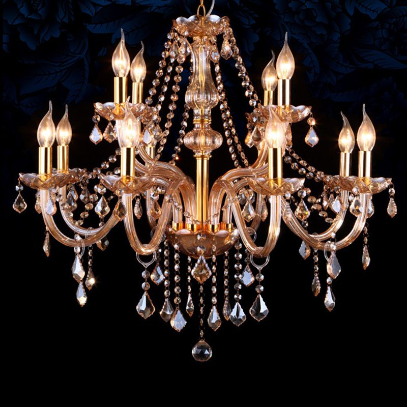 Traditional Luxury Candle Pendant Light Glass Indoor Chandelier with Crystal Decoration