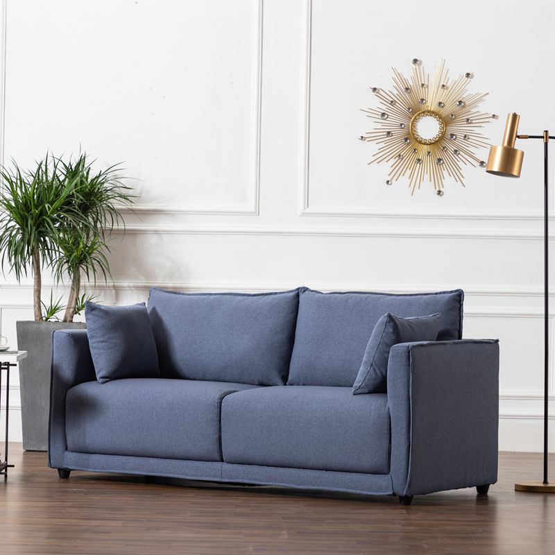 Contemporary Sofa with 2 Pillows Square Arm Living Room Settee