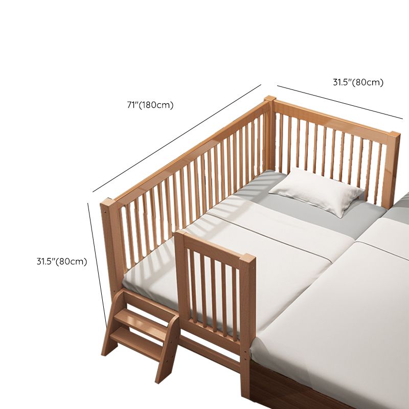 Solid Wood Baby Crib Farmhouse Birch Nursery Bed with Guardrail