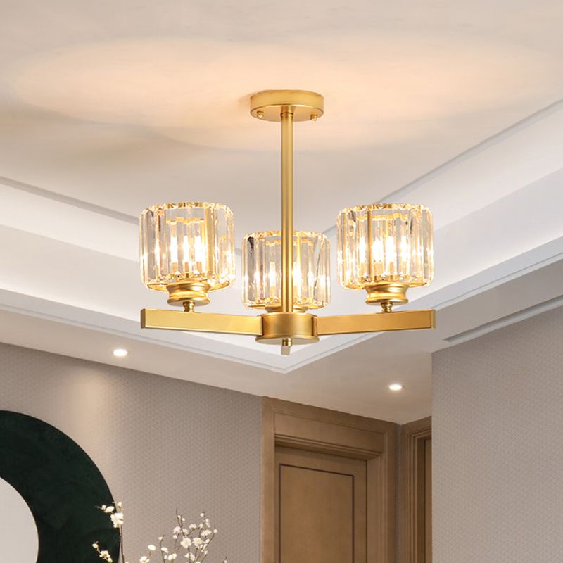 Gold 3/6/10 Heads Pendant Lighting Modern Cylindrical Crystal Radial Chandelier Light