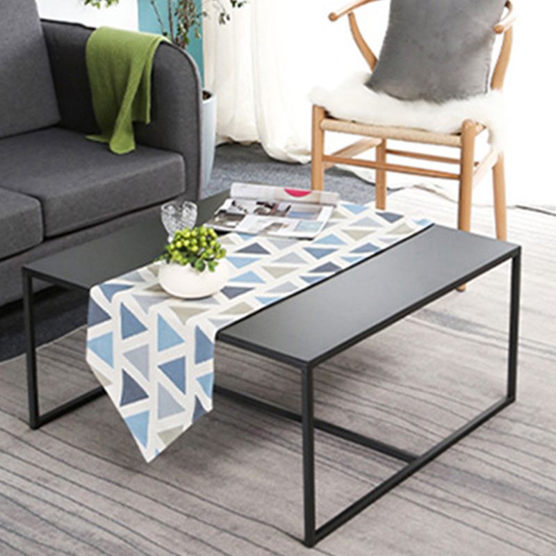 Mid-Century Modern Iron Square Coffee Table with Trestle Base Cocktail Table