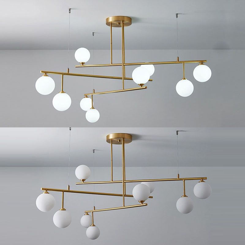Stile moderno Opal Glass Orb Orbomone a sospensione in oro chiaro soggiorno lampadario