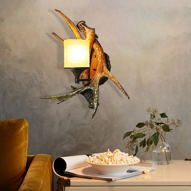 1 Light Marble Wall Lamp Modern Style Bronze Cylinder Dining Room Sconce Light Fixture with Elk