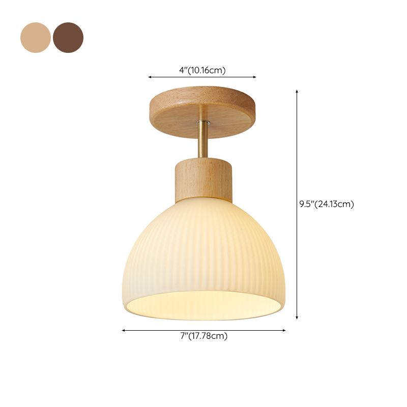 Bowl Shape Wood Flush Light Modern Style 1 Light Flush Mount Ceiling Lights