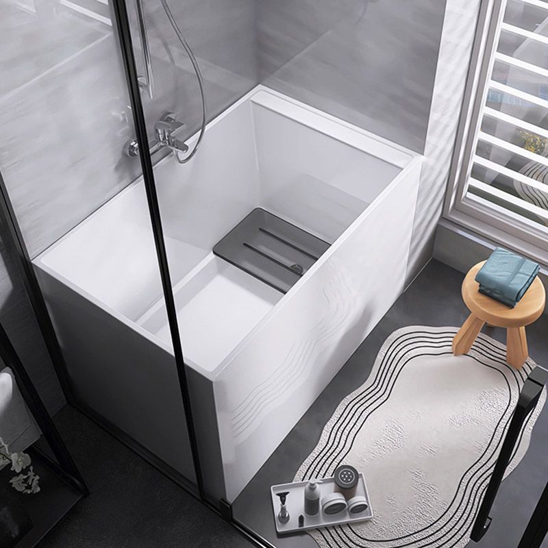 Modern White Acrylic Rectangle Bathtub Back to Wall with Drain Bath Tub
