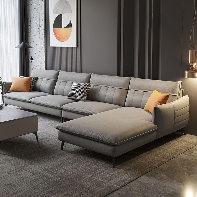 Nordic Stationary Square Arm Faux Leather Living Room Cushions Sofa Chaise