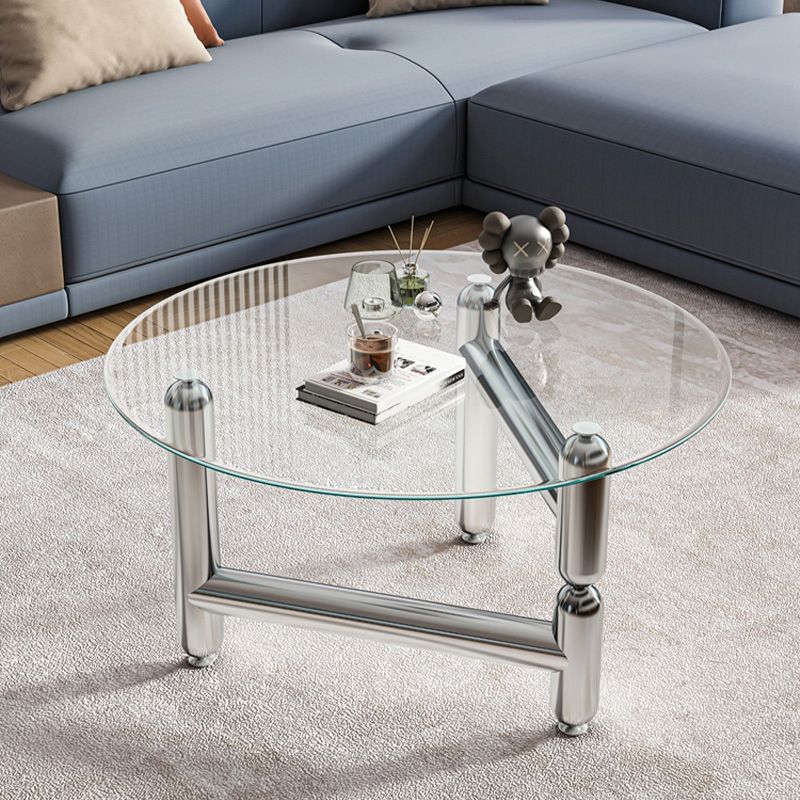 Modern Style Transparent Glass Table with Metal Base Coffee Table