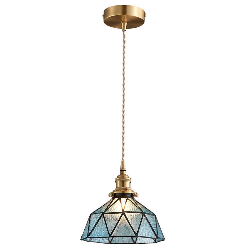 Icy Clear Glass Hanging Lamp Geometric Pattern Bowl Tiffany-Style Pendant Light Fixture