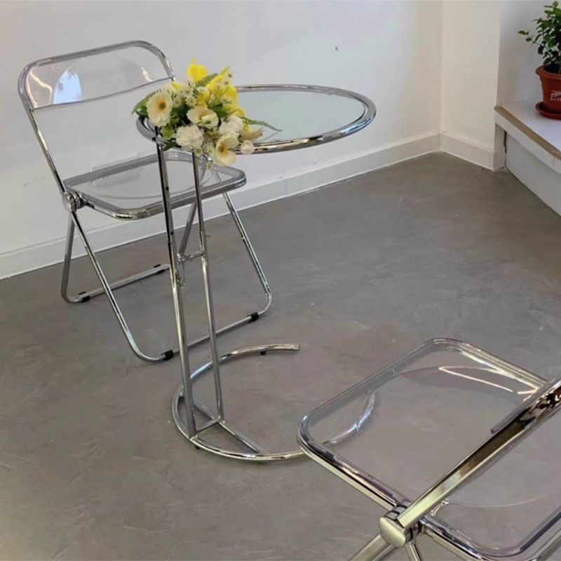 Contemporary Round End Table Glass Living Room Metal Abstract Side Table