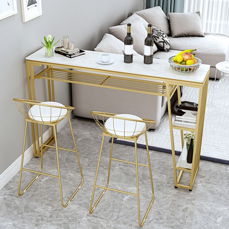 Contemporary Style Rectangle Bar Table Faux Marble Bistro Bar Desk with Storage