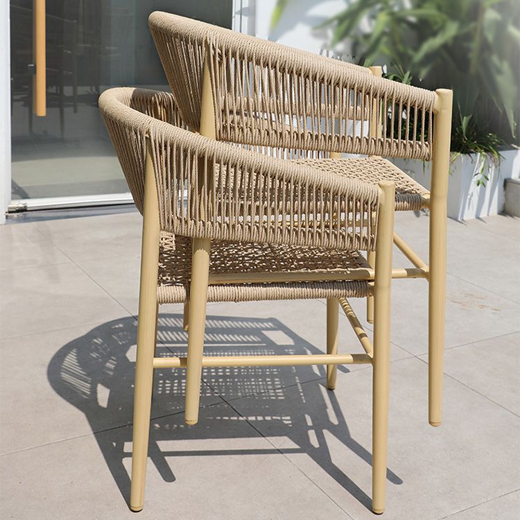 Contemporary Natural Patio Dining Side Chair with Faux Rattan Back