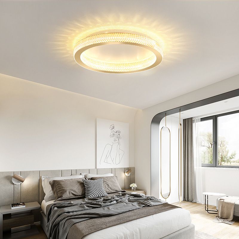 Single Golden Flush Mount Lighting Circle Glass LED Ceiling Light for Bedroom
