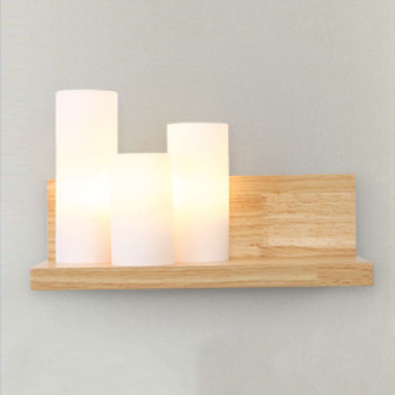 Modern Style Cylinder Shape Wall Light Wood 3 Lights Sconces for Bedroom