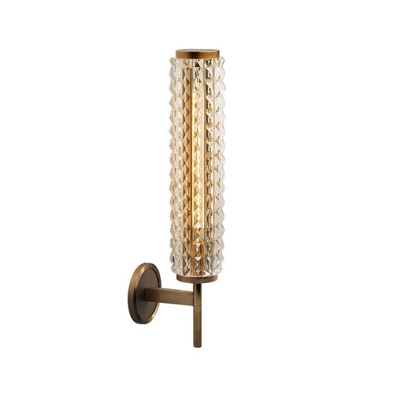 Cylinder Wall Lighting Vintage Stylish Clear Glass LED Brass Finish Wall Light Sconce for Living Room