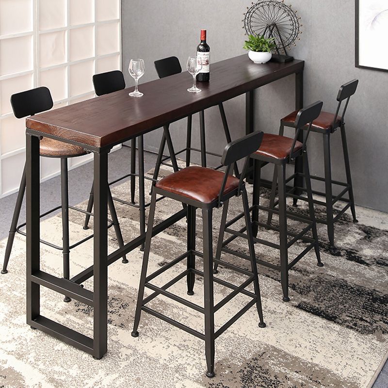 Industrial Solid Wood Bistro Bar Table Rectangle Metal Base Bar Table