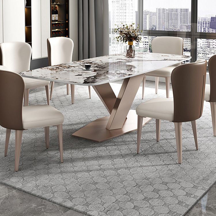 Stone Top Dining Table Modern Rectangle Dining Table with Pedestal Base