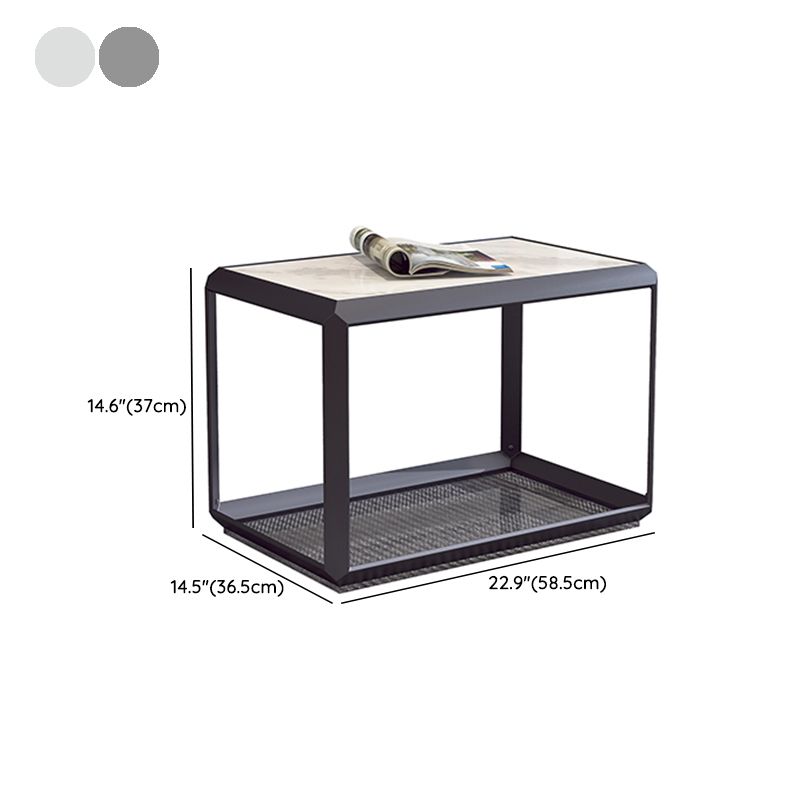 Geometric Slate & Glass Coffee Table Modern Simple Cocktail Table with Floor Shelf