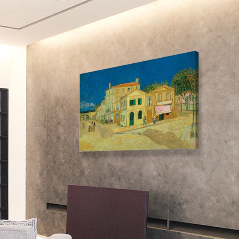 Yellow Houses Oil Painting Art Print Textured Farmhouse Living Room Wall Decoration