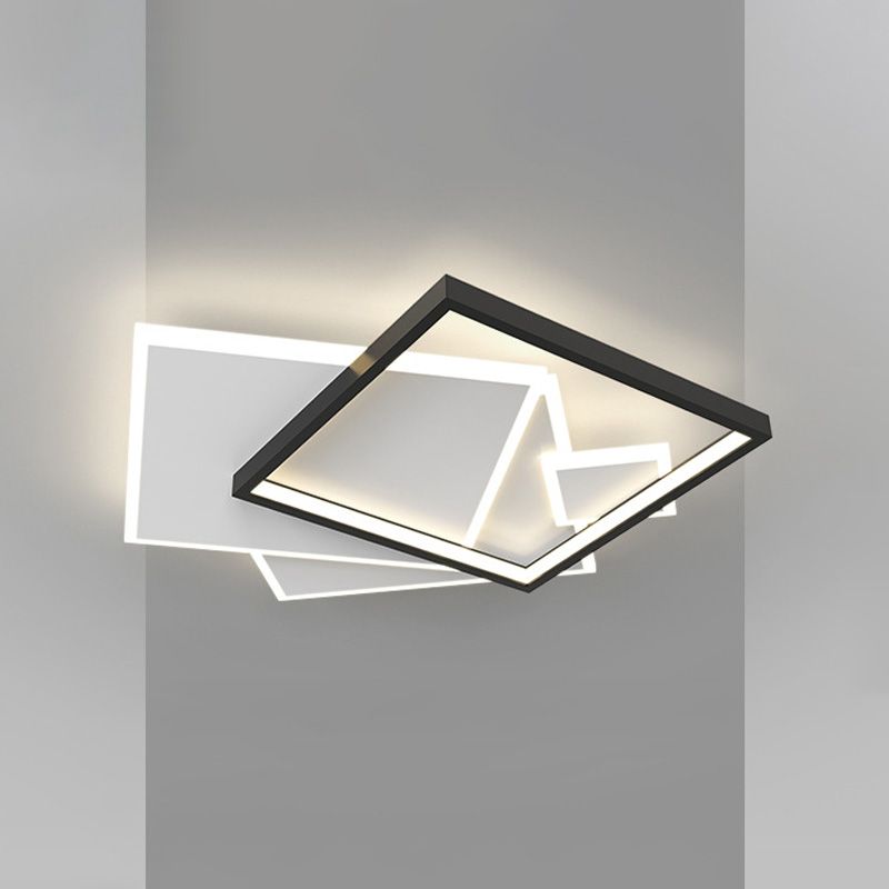 Moderna lampada da soffitto quadrata in ferro laccato a LED con montaggio a incasso e paralume in acrilico