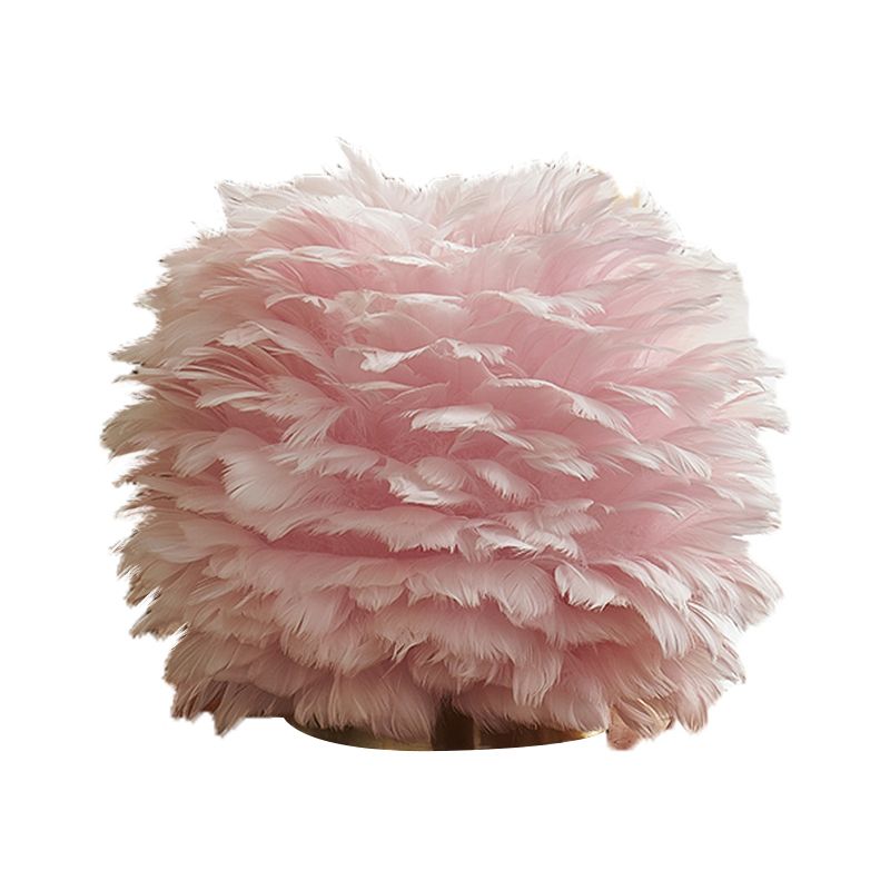 Lámpara de noche esférica gris/blanca/rosa Nordic Single Feather Table Light para sala de estar