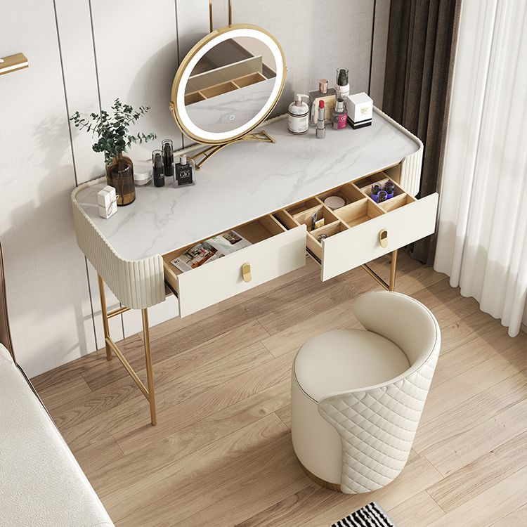 Glame Makeup Counter with Slate Top, Beige Vanity Dressing Table