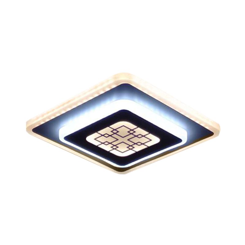 Rhombus Corridor Ceiling Mounted Light Acrylic LED Modernist Flush Lamp in White and Black with Grid Pattern