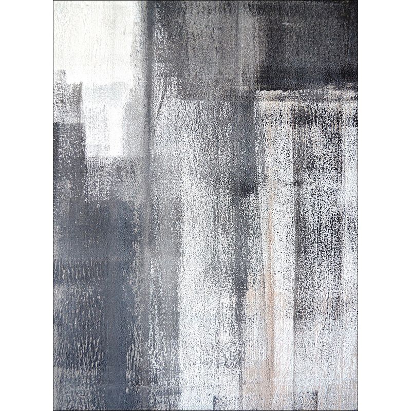 Industrial Brushstroke Painting Pattern Rug Grey Polyester Rug Washable Non-Slip Backing Area Rug for Bedroom