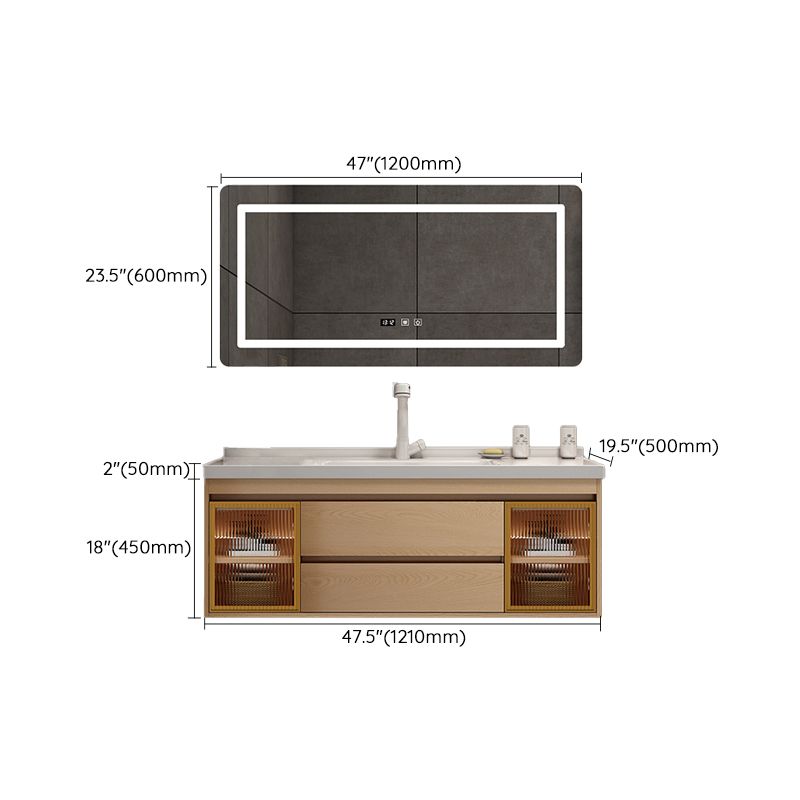 Wall Mount Vanity Mirror Single Sink Rectangle Door Wood Vanity with Drawers