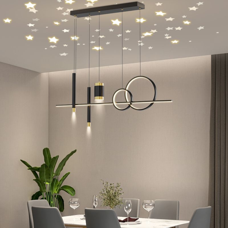 Black Metal Island Light Fixtures Modern Multi-Head Geometry Restaurant LED Hanging Lamps