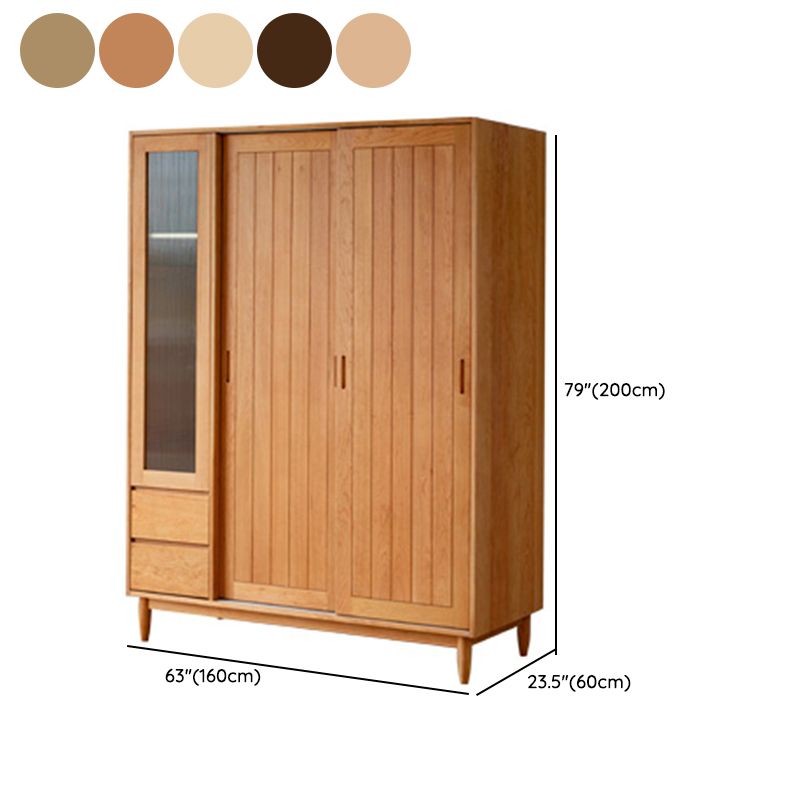 Wooden Kid's Wardrobe in Brown High Gloss Coat Locker with Garment Rod