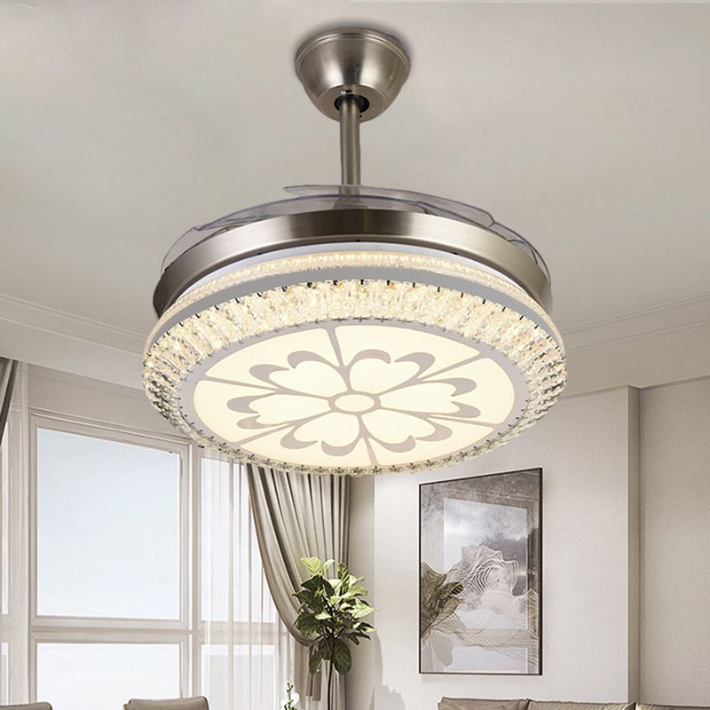 Circle Semi Flush Light Modern Crystal 19 "W Led Chrom Deckenventilator Beleuchtung mit liebevollem Herz-/Blumendesign, 4 Klingen