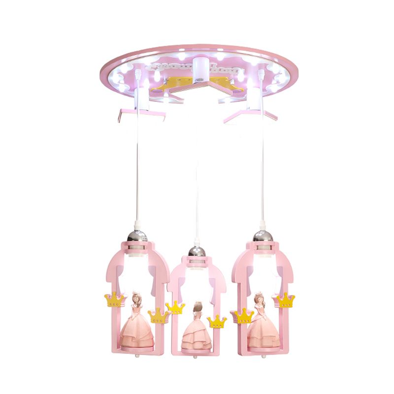 Harzprinzessinähnliche Multi-Decken-Lichter-Cartoon 7 Lichter rosa Finish Hängende Anhängerlampe