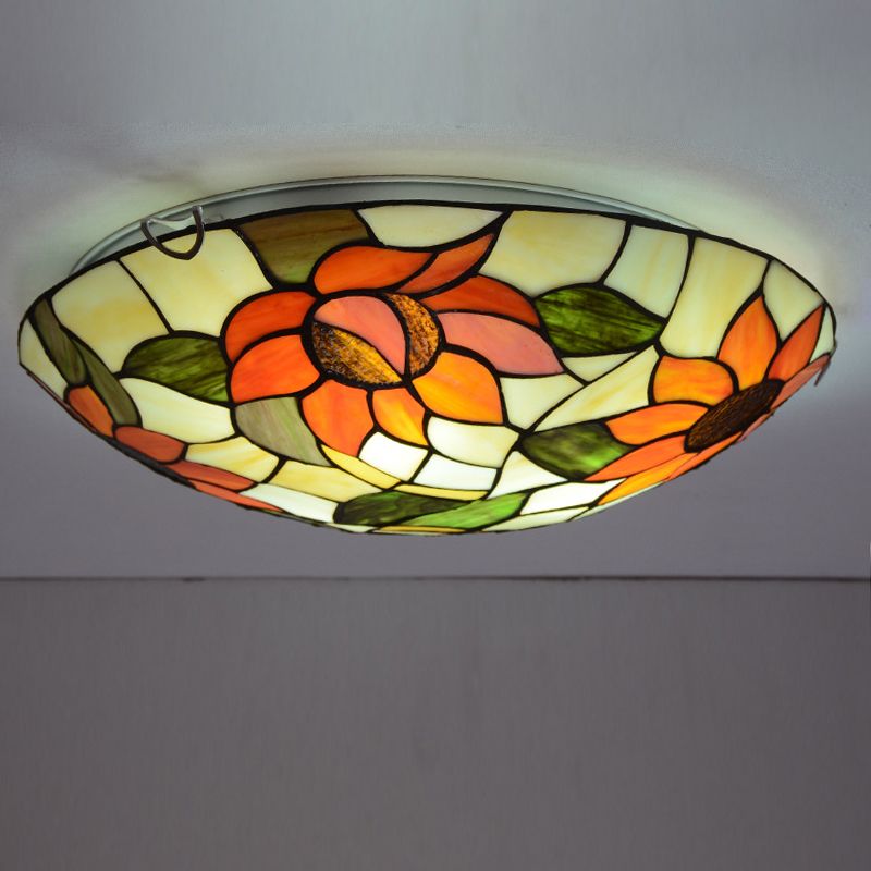 Sunflower Flush Mount Lighting Stained Glass Tiffany Flush Ceiling Light Fixtures