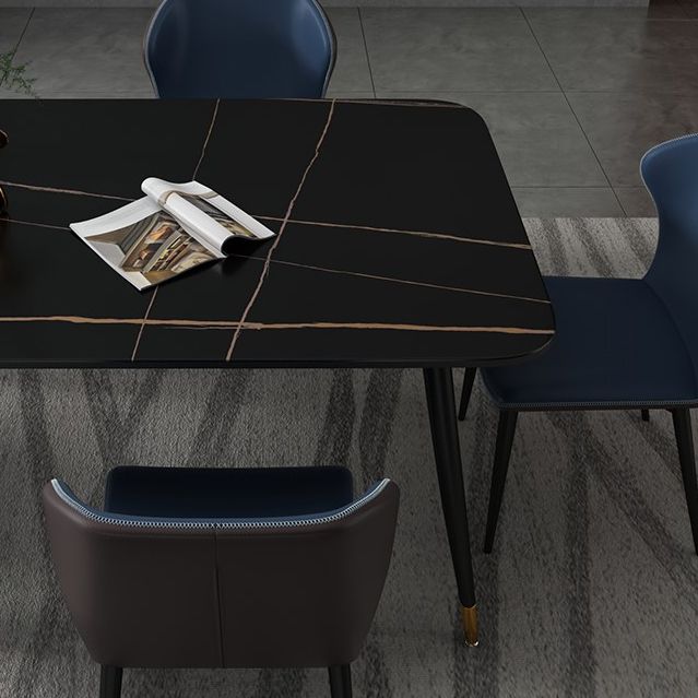 Industrial Style Stone Dining Table 4 Legs Dining Room Collection for Indoor