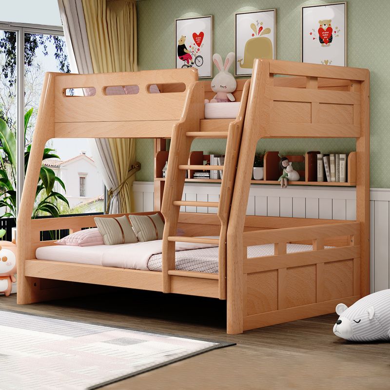 Natural Solid Wood Kids Bed Natural Bunk Bed with Guardrail and Mattress