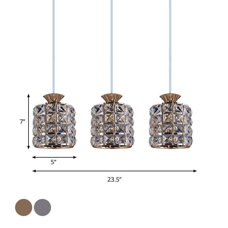 Crystal Drum Pendant Light Metal Frame Ceiling Light for Balcony
