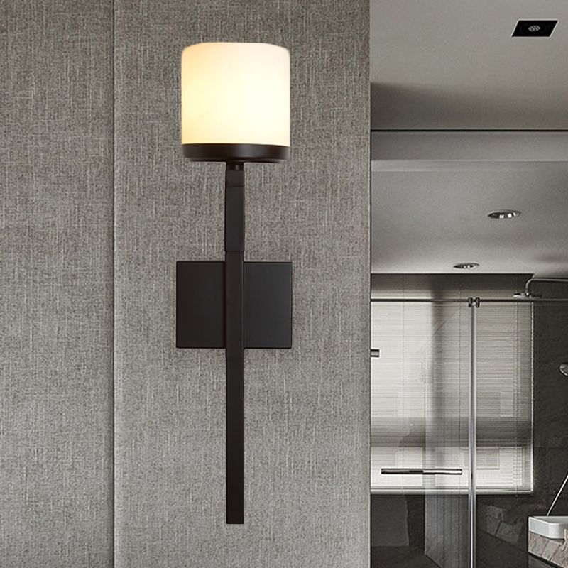 Ivory Glass Cup Wall Sconce Light Vintage Single Dining Room Wall Mounted Fixture with Black Long Arm